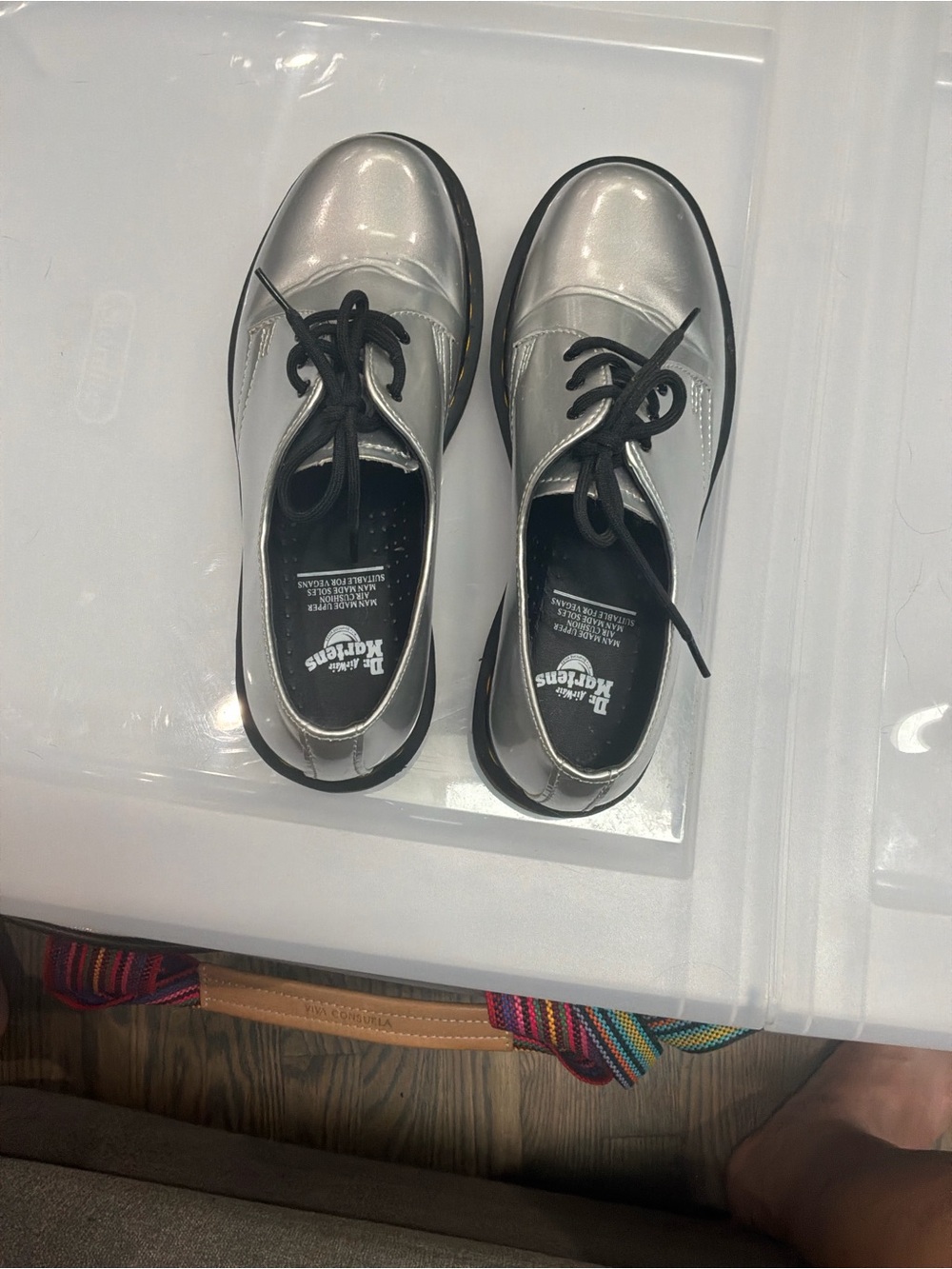 Dr. Martens Silver Metallic Lace-Up Oxfords